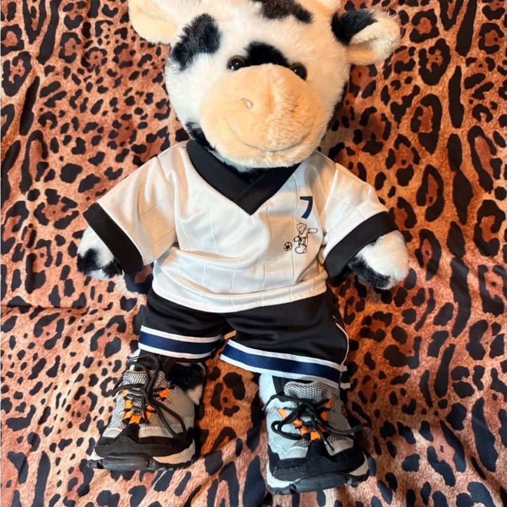 Build A Bear Cow Plush in Black and White w/ outfits